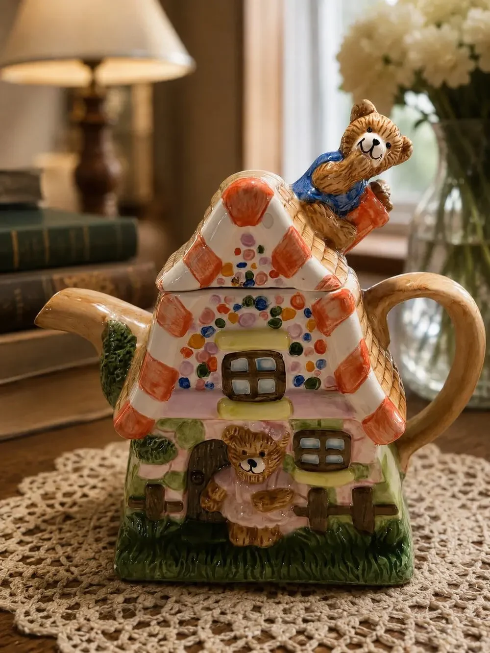 Bear Cottage House Teapot - Hand-painted, 7